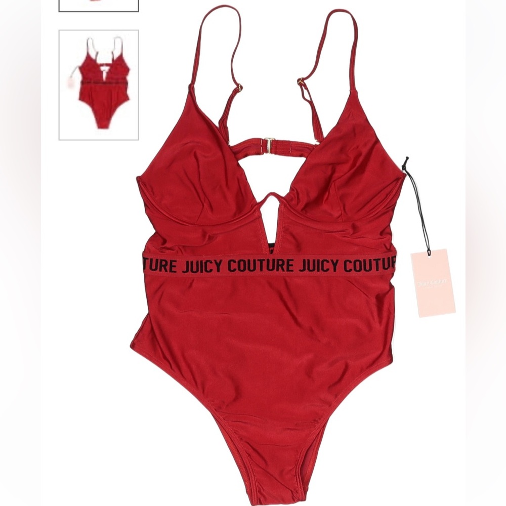 Juicy Couture Swimwear One Piece Underwire Red with Black Lettering Medium